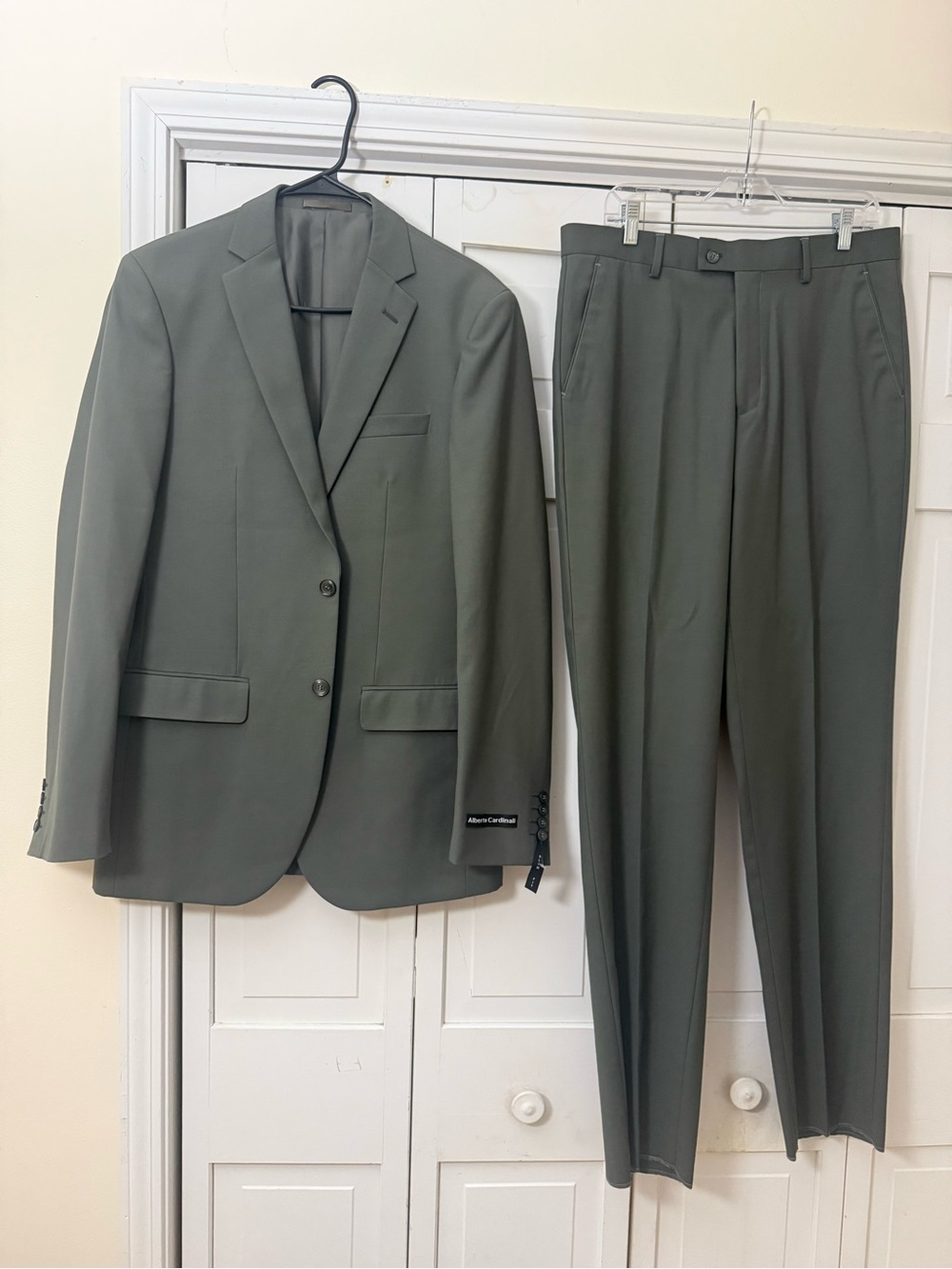 Alberto Cardinali Mens Olive Green Slim Fit Suit 40L 34W